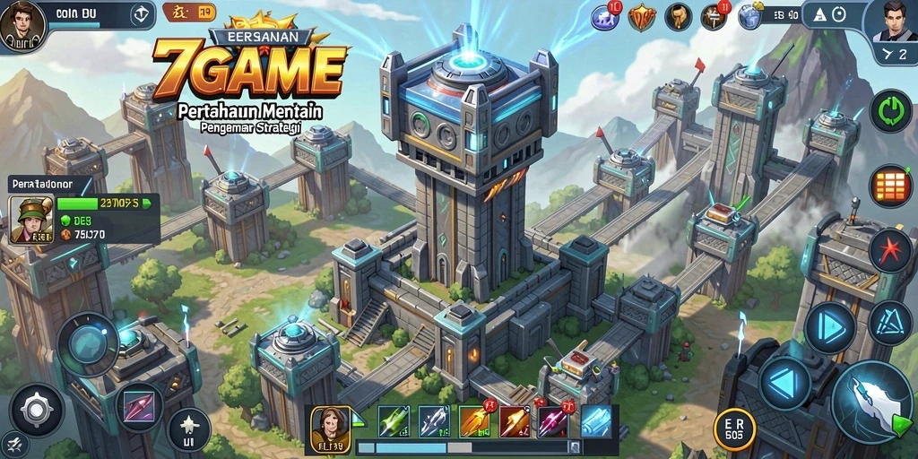 Screenshot 7GAME menunjukkan aksi pertahanan menara yang intens.
