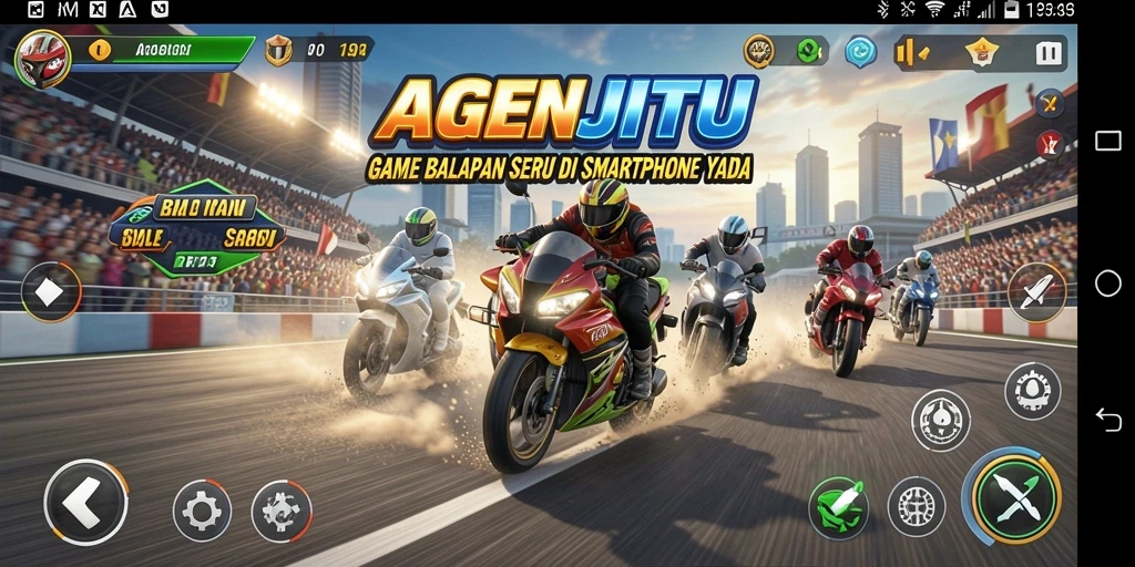 Screenshot AGENJITU menampilkan aksi balapan yang mendebarkan dengan mobil cepat.