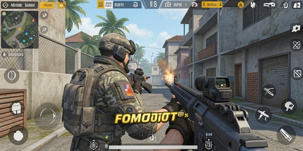 Tampilan gameplay seru dari FOMOTOTO dengan aksi FPS yang mendebarkan.