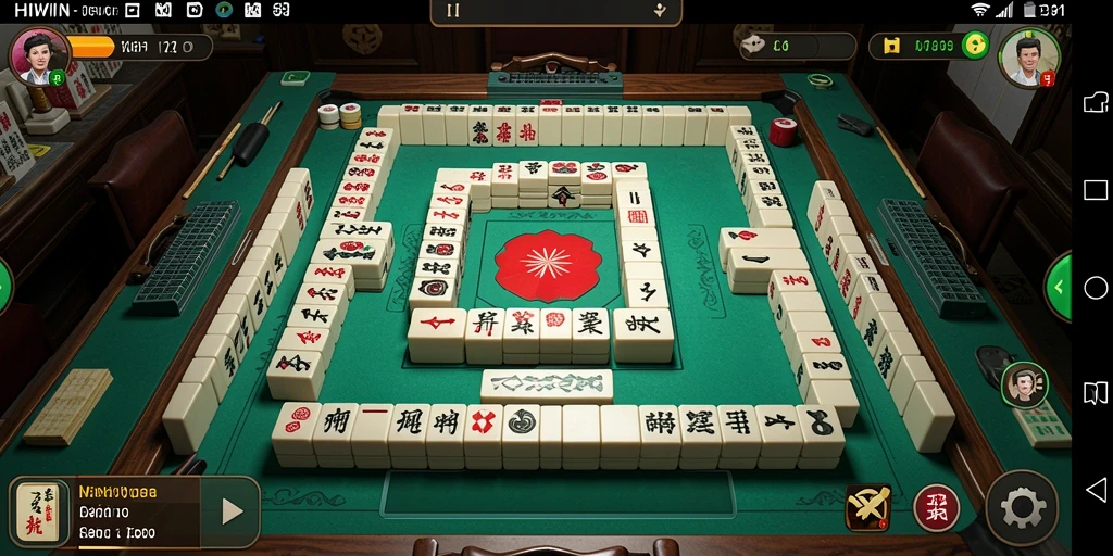 Screenshot gameplay HIWIN dengan desain ubin Mahjong yang menawan.