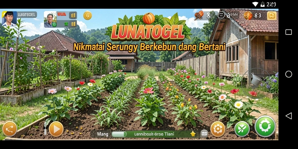 Screenshot gameplay LUNATOGEL menampilkan aktivitas berkebun yang seru dan interaktif.
