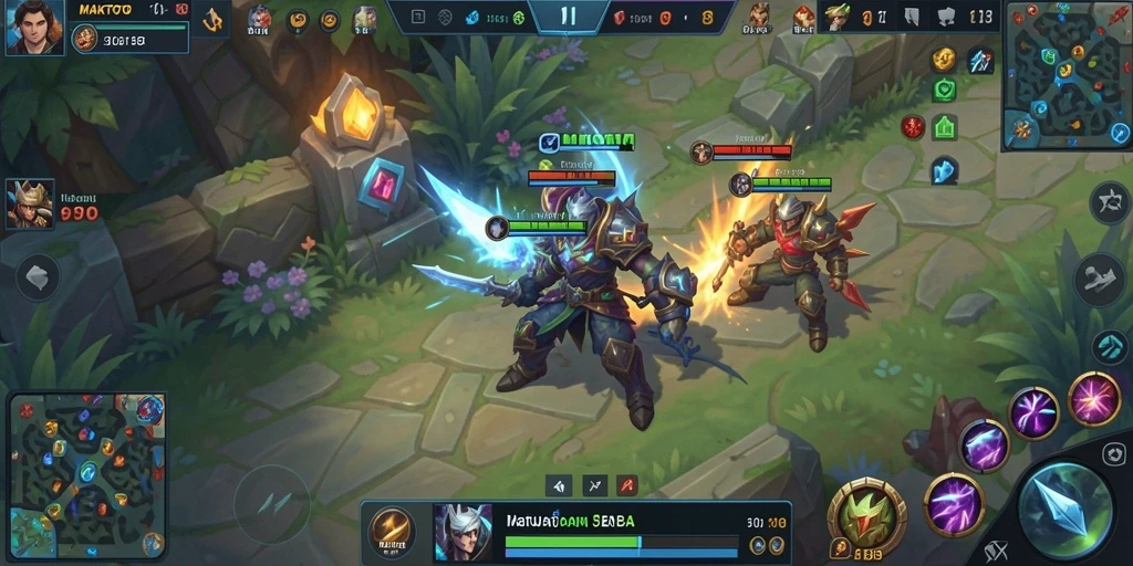 Screenshot utama MAKTOTO menampilkan aksi pertempuran MOBA yang intens.