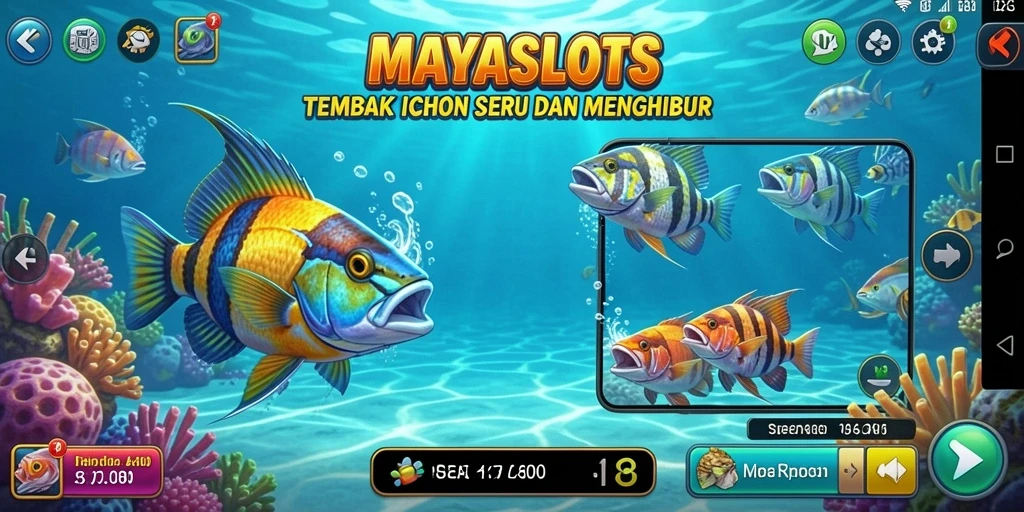 Tampilan gameplay Tembak Ikan penuh warna dan menarik di MAYASLOTS.