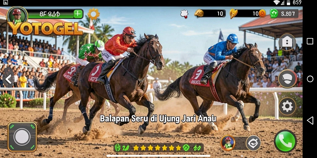 Tampilan gameplay YOTOGEL dengan balapan seru dan kendaraan keren.